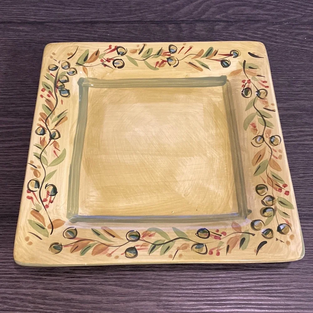 Pier1 Imports Olive serving plate. 11” x 11”. Green with olive design.